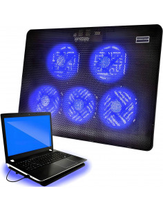 
Nešiojamojo kompiuterio aušinimo kilimėlis su LED foniniu apšvietimu ir 5 ventiliatoriais 12–17 colių
