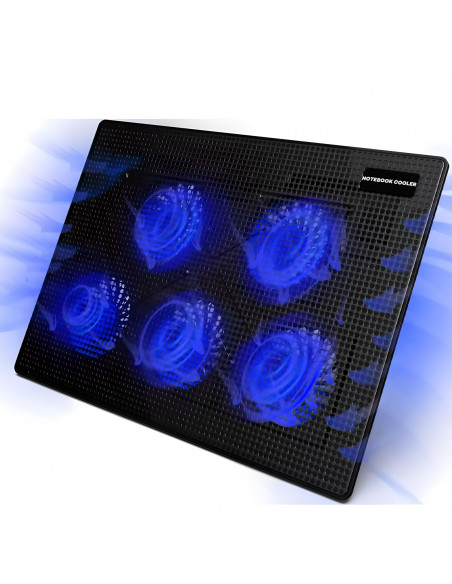 
Nešiojamojo kompiuterio aušinimo kilimėlis su LED foniniu apšvietimu ir 5 ventiliatoriais 12–17 colių
