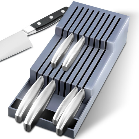 
Stalčių organizatorius peiliams ir stalo įrankiams, 9 skyriai - pilkas
