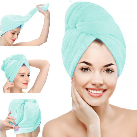 
Turbaninis mikropluošto plaukų džiovinimo rankšluostis, sugeriantis - mėtinis
