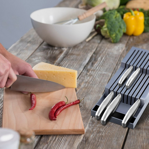 
Stalčių organizatorius peiliams ir stalo įrankiams, 9 skyriai - pilkas
