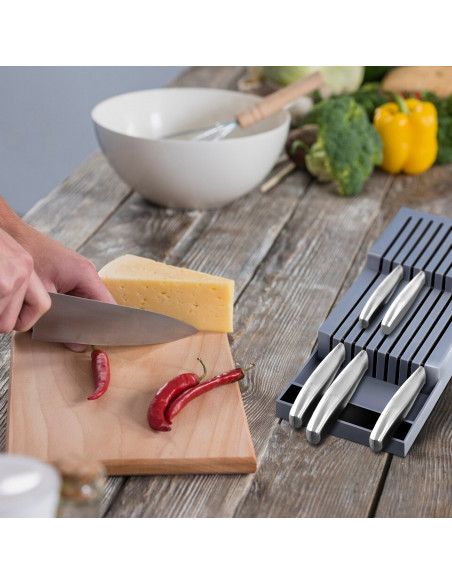 
Stalčių organizatorius peiliams ir stalo įrankiams, 9 skyriai - pilkas
