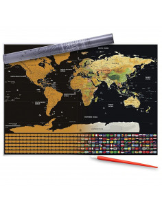 
Nutrinama kelionių plakato pasaulio žemėlapio 82 x 59 - juoda ir auksinė
