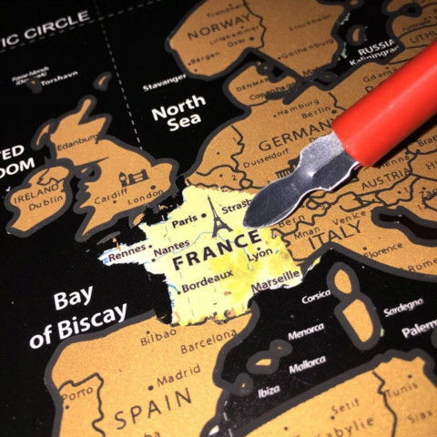 
Nutrinama kelionių plakato pasaulio žemėlapio 82 x 59 - juoda ir auksinė
