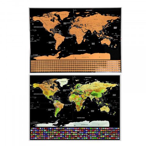 
Nutrinama kelionių plakato pasaulio žemėlapio 82 x 59 - juoda ir auksinė
