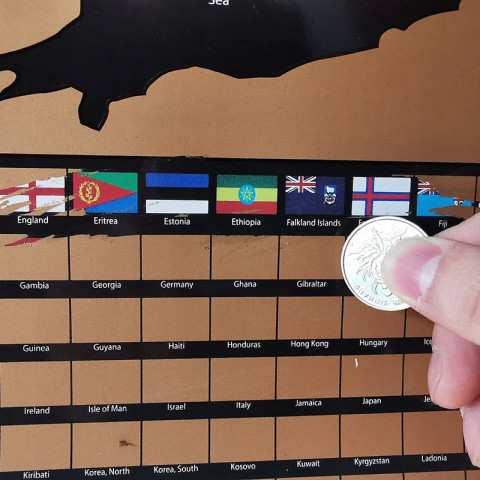 
Nutrinama kelionių plakato pasaulio žemėlapio 82 x 59 - juoda ir auksinė
