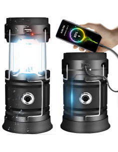 
Įkraunamas saulės energija varomas turistinis žibintas su išorine baterija, sulankstomas, 6 LED
