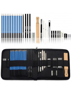 
Meninis pieštukų ir piešimo reikmenų rinkinys dėkle - 32 vnt.
