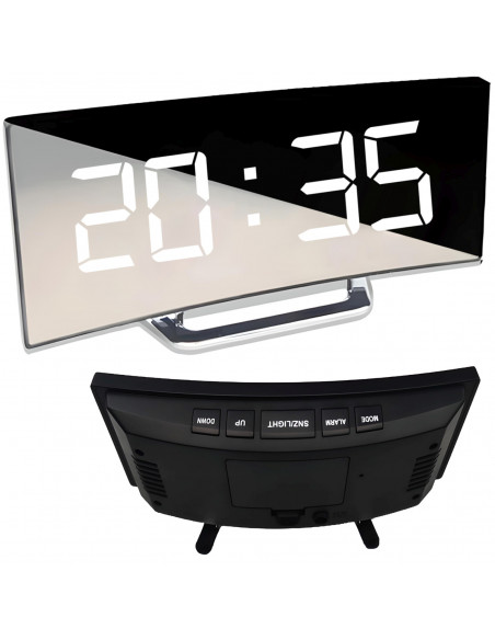 
Elektroninis žadintuvas su termometru, data, LED veidrodėliu
