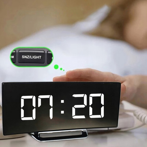 
Elektroninis žadintuvas su termometru, data, LED veidrodėliu
