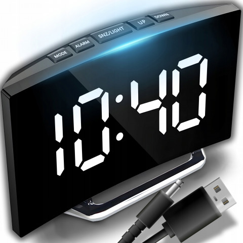 
Elektroninis žadintuvas su termometru, data, LED veidrodėliu
