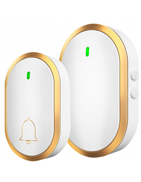 
Belaidis vartų durų skambutis, atsparus vandeniui 300 m – balto aukso spalvos
