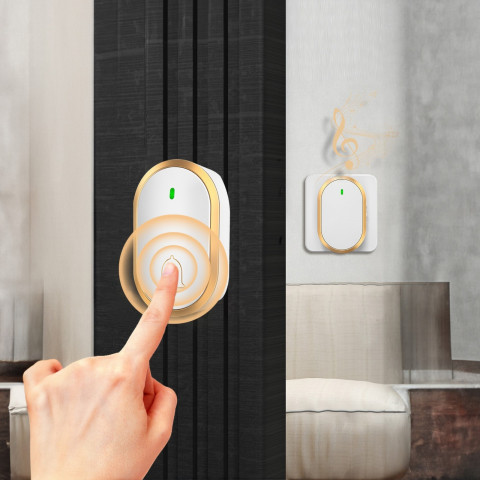 
Belaidis vartų durų skambutis, atsparus vandeniui 300 m – balto aukso spalvos
