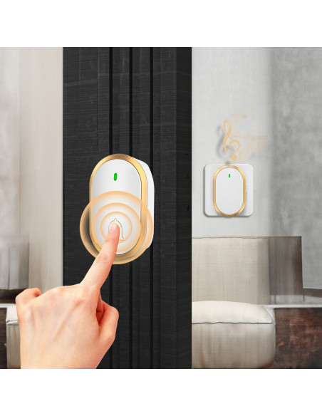 
Belaidis vartų durų skambutis, atsparus vandeniui 300 m – balto aukso spalvos
