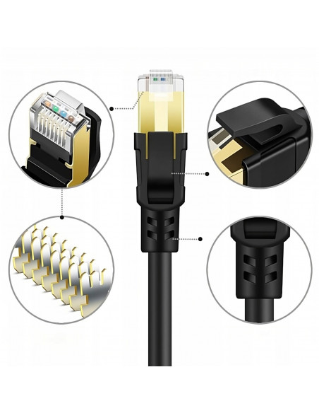 
Tinklo kabelio interneto jungiamasis laidas RJ45 CAT8 1 m juodas
