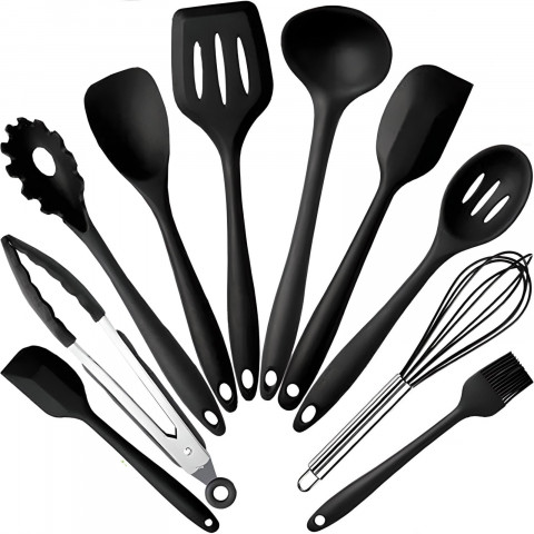 
Silikoninės virtuvės reikmenys, mentelės, žnyplės, samčiai - 10 vnt.
