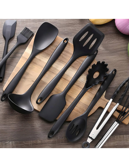 
Silikoninės virtuvės reikmenys, mentelės, žnyplės, samčiai - 10 vnt.
