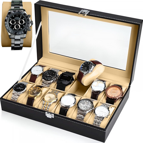 
Organizatoriaus dėžutė laikrodžiams ar papuošalams, 12 skyrių - juoda
