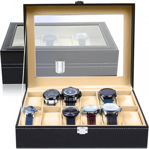 
Organizatoriaus dėžutė laikrodžiams ar papuošalams, 12 skyrių - juoda
