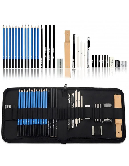 
Meninis pieštukų ir piešimo reikmenų rinkinys dėkle - 32 vnt.
