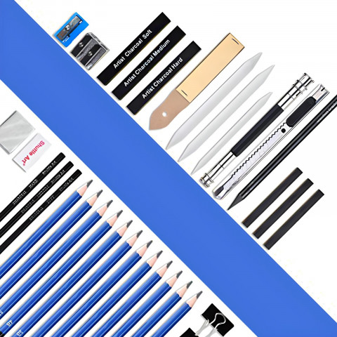 
Meninis pieštukų ir piešimo reikmenų rinkinys dėkle - 32 vnt.
