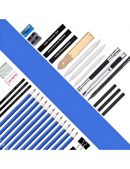 
Meninis pieštukų ir piešimo reikmenų rinkinys dėkle - 32 vnt.
