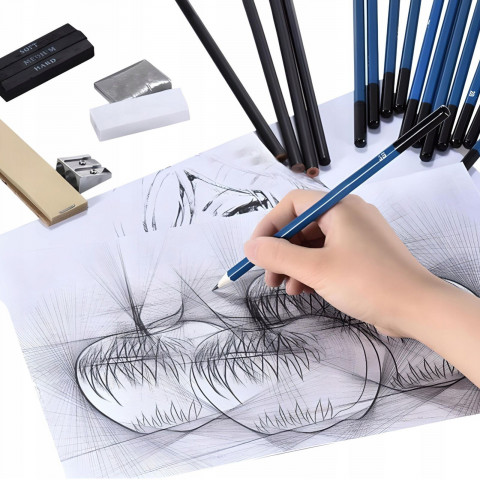 
Meninis pieštukų ir piešimo reikmenų rinkinys dėkle - 32 vnt.
