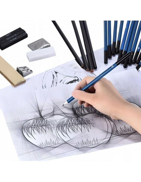 
Meninis pieštukų ir piešimo reikmenų rinkinys dėkle - 32 vnt.
