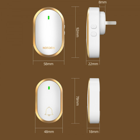 
Belaidis vartų durų skambutis, atsparus vandeniui 300 m – balto aukso spalvos
