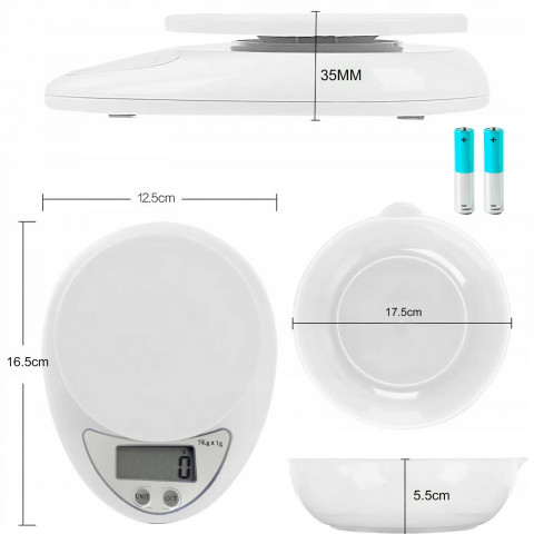 
Elektroninės virtuvės svarstyklės su dubeniu 5000g / 1g
