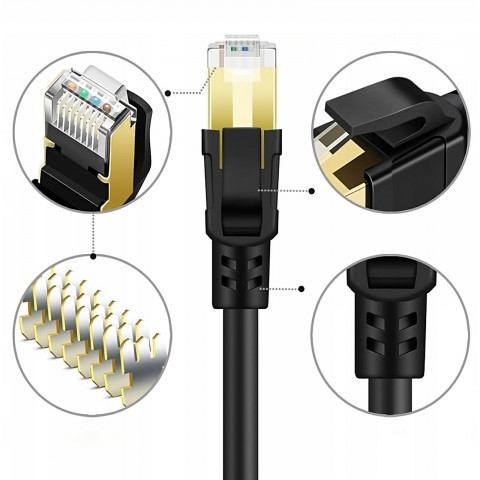 
Tinklo kabelio interneto jungiamasis laidas RJ45 CAT8 1 m juodas
