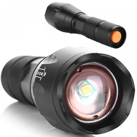 
Įkraunamas taktinis metalinis žibintuvėlis su 5 priartinimo režimais
