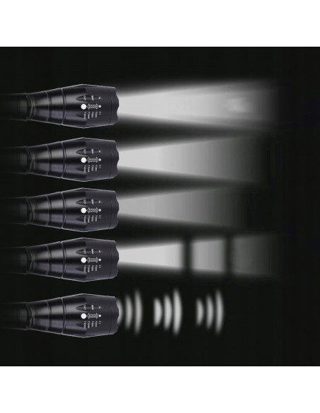 
Įkraunamas taktinis metalinis žibintuvėlis su 5 priartinimo režimais
