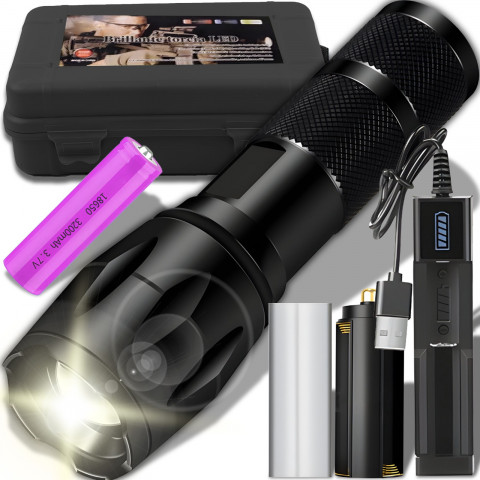 
Įkraunamas taktinis metalinis žibintuvėlis su 5 priartinimo režimais
