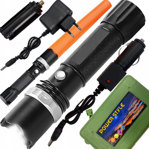 
Įkraunamas taktinis metalinis žibintuvėlis su 5 priartinimo režimais
