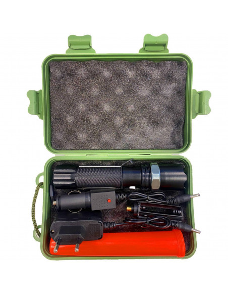 
Įkraunamas taktinis metalinis žibintuvėlis su 5 priartinimo režimais
