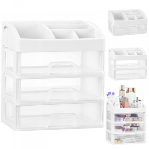 
Vonios kambario organizatorius kosmetikai ir papuošalams, 3 stalčiai, 6 skyriai - baltas
