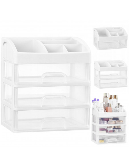 
Vonios kambario organizatorius kosmetikai ir papuošalams, 3 stalčiai, 6 skyriai - baltas
