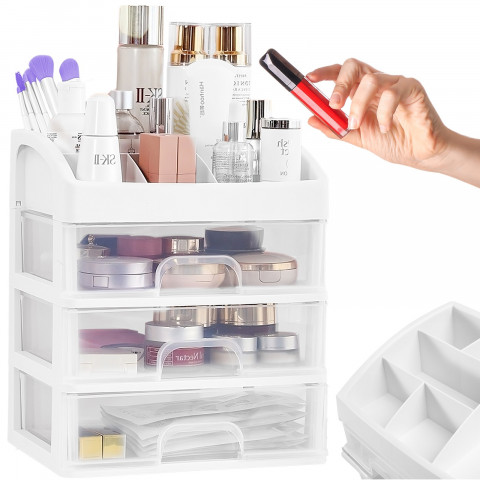 
Vonios kambario organizatorius kosmetikai ir papuošalams, 3 stalčiai, 6 skyriai - baltas
