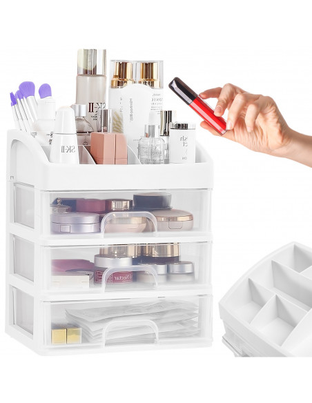 
Vonios kambario organizatorius kosmetikai ir papuošalams, 3 stalčiai, 6 skyriai - baltas
