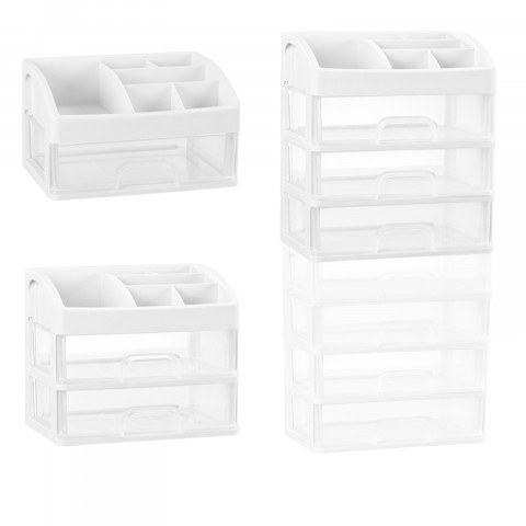 
Vonios kambario organizatorius kosmetikai ir papuošalams, 3 stalčiai, 6 skyriai - baltas
