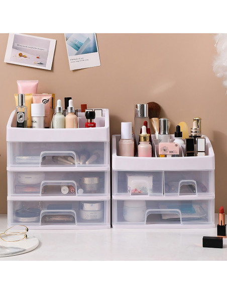
Vonios kambario organizatorius kosmetikai ir papuošalams, 3 stalčiai, 6 skyriai - baltas
