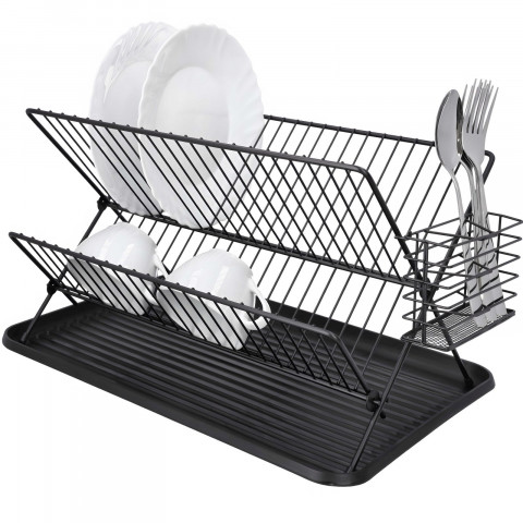 
Dviejų aukštų metalinė indų džiovyklė, juoda
