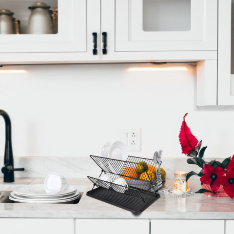 
Dviejų aukštų metalinė indų džiovyklė, juoda
