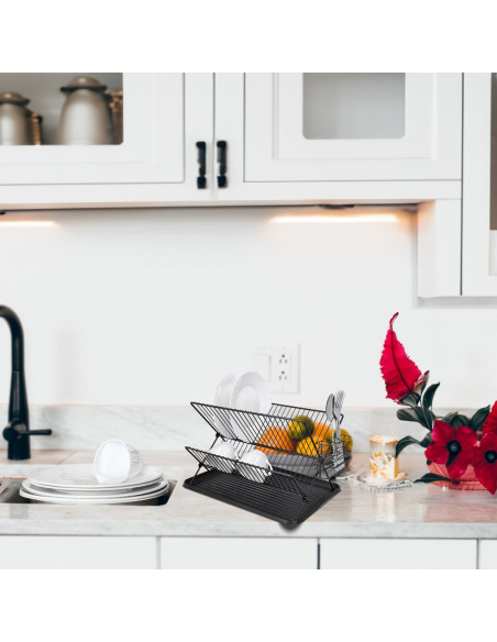 
Dviejų aukštų metalinė indų džiovyklė, juoda
