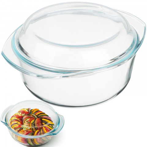 
Apvalus, karščiui atsparus troškintuvas su dangčiu, STIKLINIS, 1,5 l
