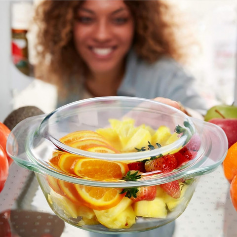 
Apvalus, karščiui atsparus troškintuvas su dangčiu, STIKLINIS, 1,5 l
