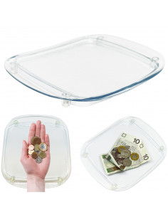 
Skaidrus pinigų dėklas grąžai parduotuvėje
