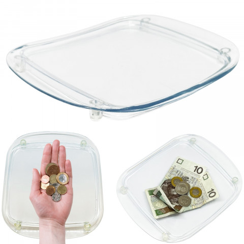 
Skaidrus pinigų dėklas grąžai parduotuvėje
