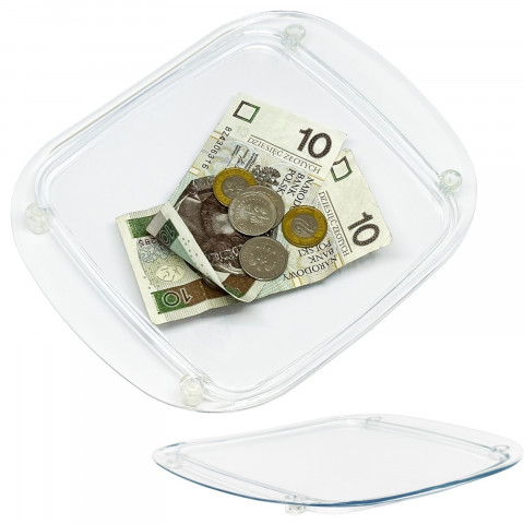 
Skaidrus pinigų dėklas grąžai parduotuvėje
